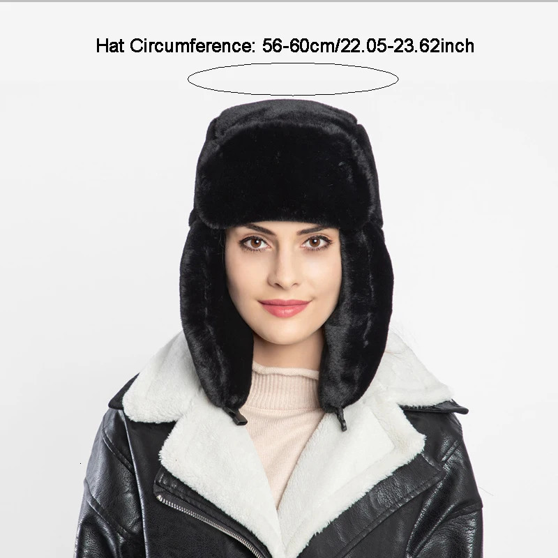 Outdoor skiing warm Lei Feng hat mens solid color plush earmuffs warm pilot hat bomber hat 241220