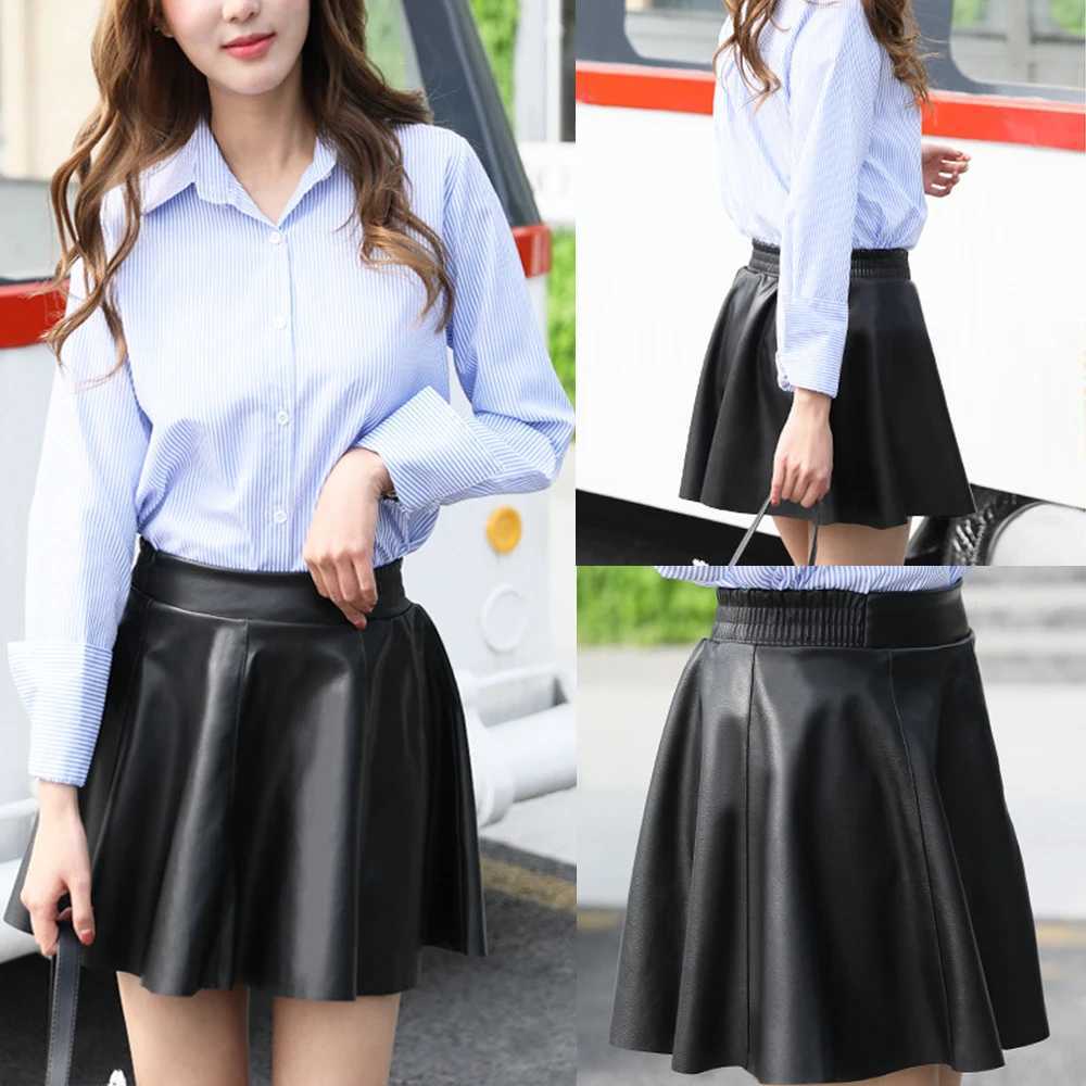 Women Faux Leather Short Skirts High Waist Elastic Mini Short Skirt ltipurpose For Skater Work NightclubXJ241221