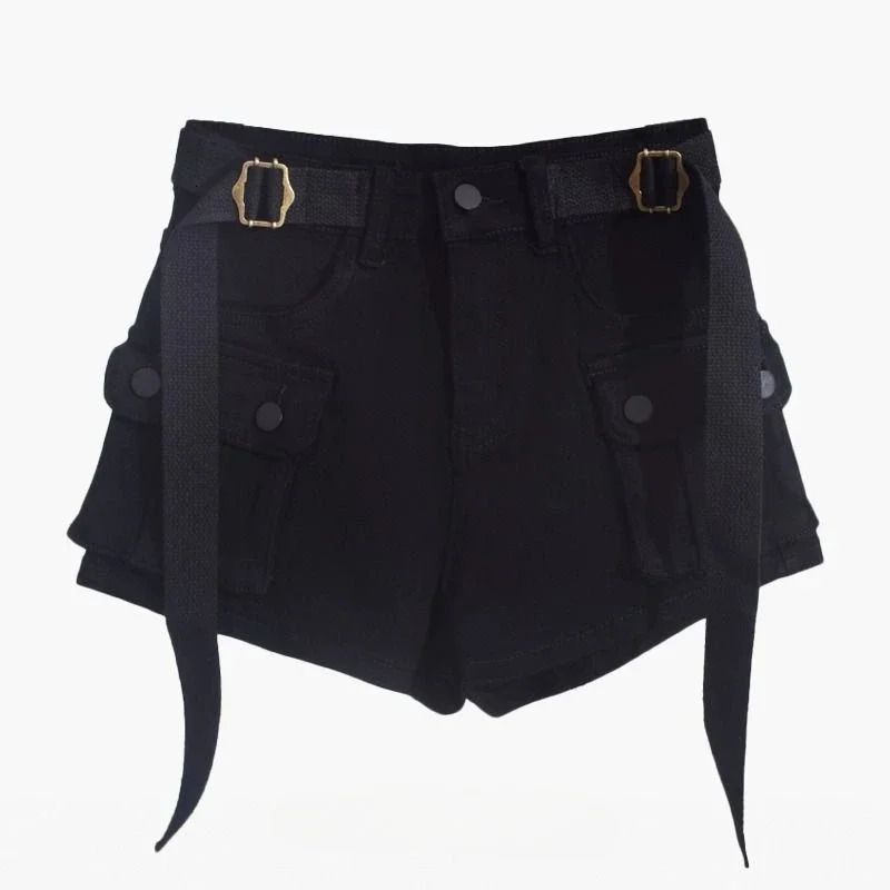 Y2K Harajuku Trendy Streetwear Highwaisted Slim Aline Workwear Denim Shorts Feminine Versatile Personality Retro Sports 241218
