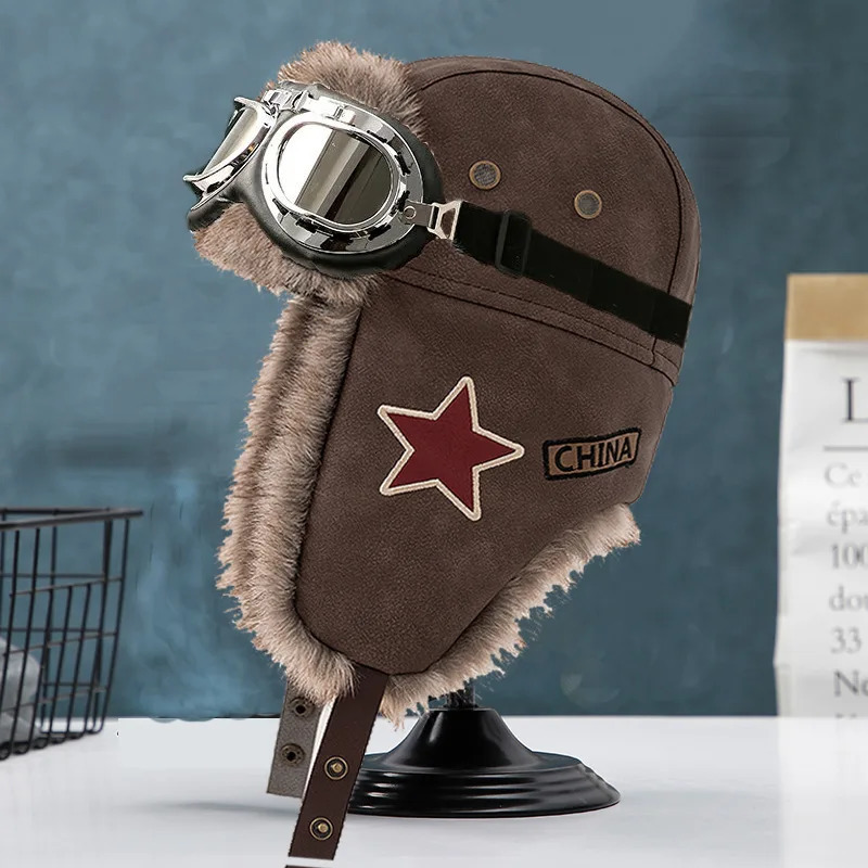 Lei Feng hat mens plush ear hat womens winter bicycle waterproof and windproof red star hat retro warm and cold hat 241220