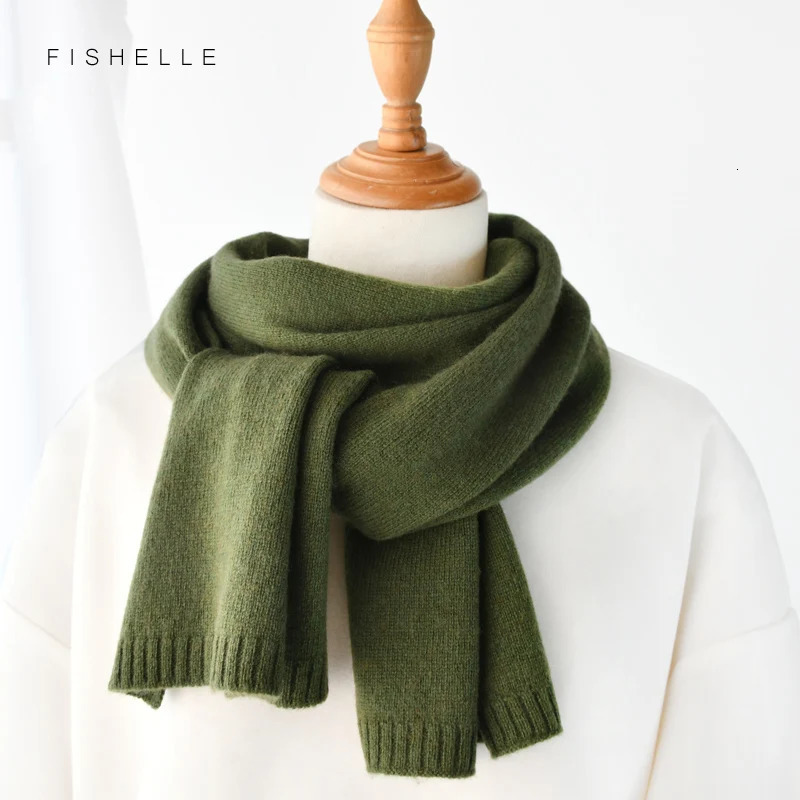 cashmere scarves army green women and men winter knitted scarf adults warm wool man small scarves solid color 241220