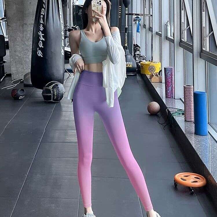 Gradient Peach High Waist Tightening Fitness Women, Hip Lifting Running Sports, Internet Celebrity Tight Elastic Yoga Pants for Outwear