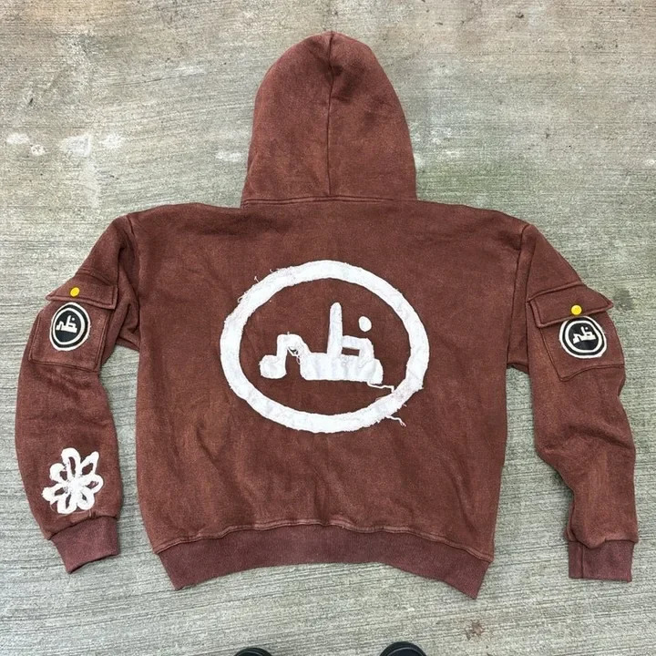 Y2K Zipper Hoodie Harajuku Hip Hop Fashion Patch Embroidery Super Large Mens Loose Casual Jacket Street Wear