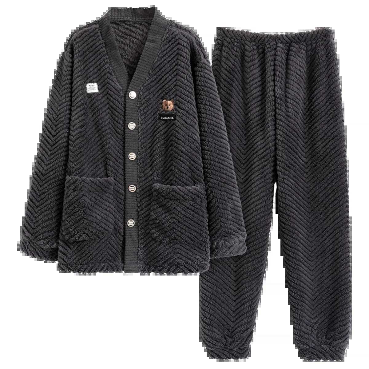 Japanese kimono couple warm sleepwear matching flannel thick sleepwear set cardigan wool sweater family clothing Hombre W241221