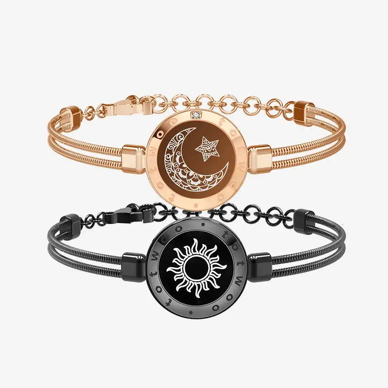 Totwo Long Distance Touch Light Up Vibration Bracelet Couple Long Distance Relationship Gifts Smart Sun Moon Love Bracelet 241219