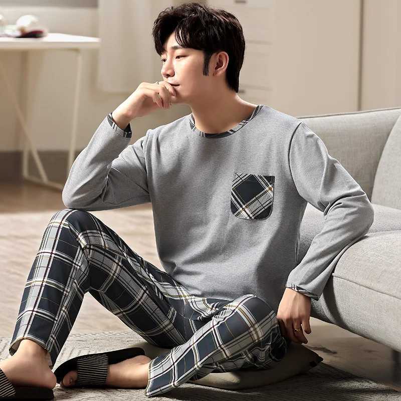 Simple mens sleepwear set for autumn winter long sleeves long pants comfortable sleepwear boys sleepwear soft sleepwear casual sleepwear Pjs sleepwear