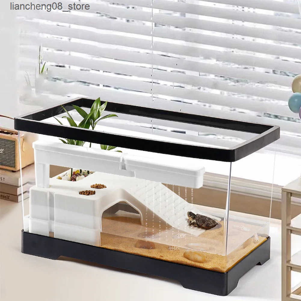 Other Pet Supplies High definition transparent turtle tank aquarium pet drip proof turtle tank reptile with basket platform aquarium breeding box L240