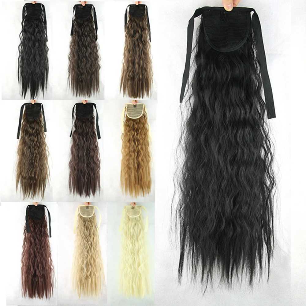 Soowee Long Black Kinky Curly Hair Pony Tail Hairpieces Drawstring Ponytails Synthetic Clip In Hair Extension for WomenXJ241221
