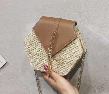 Good Quality Western style woven with textured chain, single shoulder crossbody women's bag, hexagonal bag