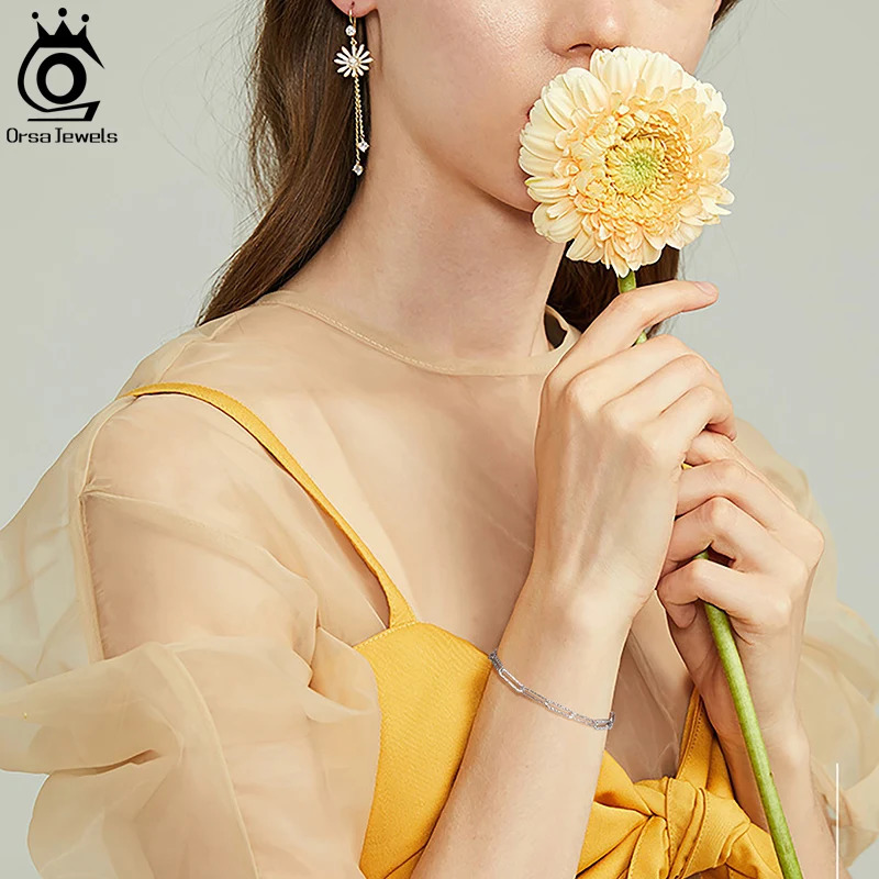 ORSA JEWELS Solid 925 Sterling Silver Bracelet Italian Handmade 3.5mm Paperclip Link Hammered Chain Bracelet for Men Women SB120 241220