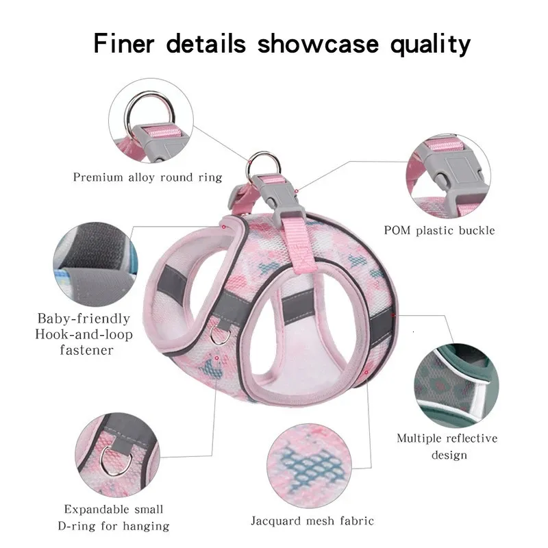 Multicolor Reflective Dog Harness Leash Set Breathable Pet Vest for Small to Medium Dogs and Cats