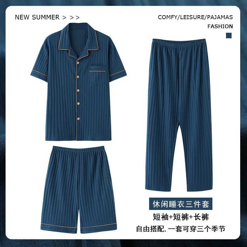2019 New Cotton Pajamas Mens 3-Piece Set Pajamas Size 4XL Open Knitted Woolen Sweater Pajamas Short Top Shorts and Pants W241221