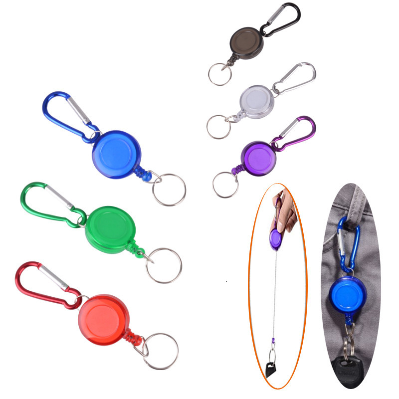 Multifunctional Multi-color Roll Retractable Keychain Rope Bag Recoil ID Card Holder Keyring Key Chain Steel Cord