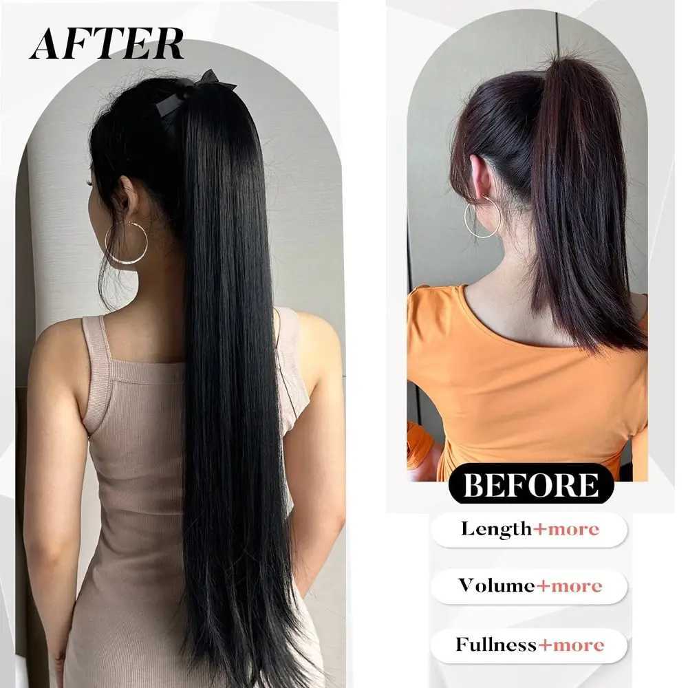 Clip in Ponytail Extension Wrap Around Long Straight Pony Tail Hair 85CM Synthetic Hairpiece for Women Heat ResistantXJ241221