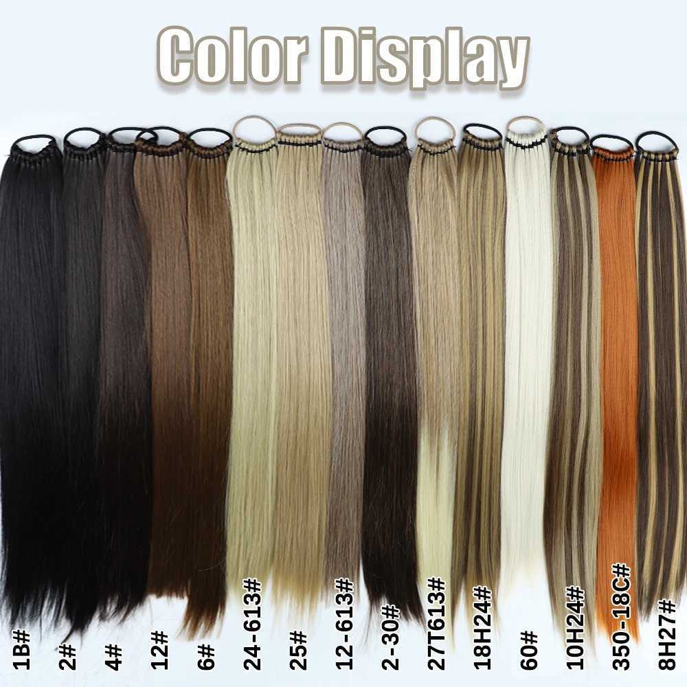 Synthetic Long Straight Ponytail With Elastic Band Wrap Around Straight Ponytail Extension Heat Resistant Pony Tail For WomenXJ241221