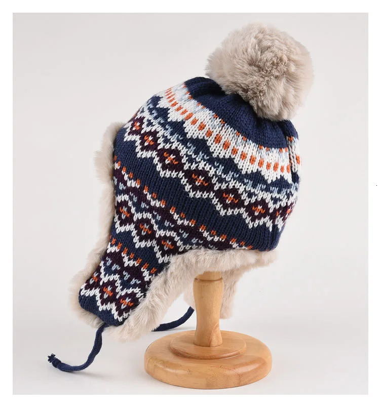 Fashionable retro Lei Feng hat womens warm autumn and winter plush windproof Versatile Ear Protection knitted hat ski hat 241220