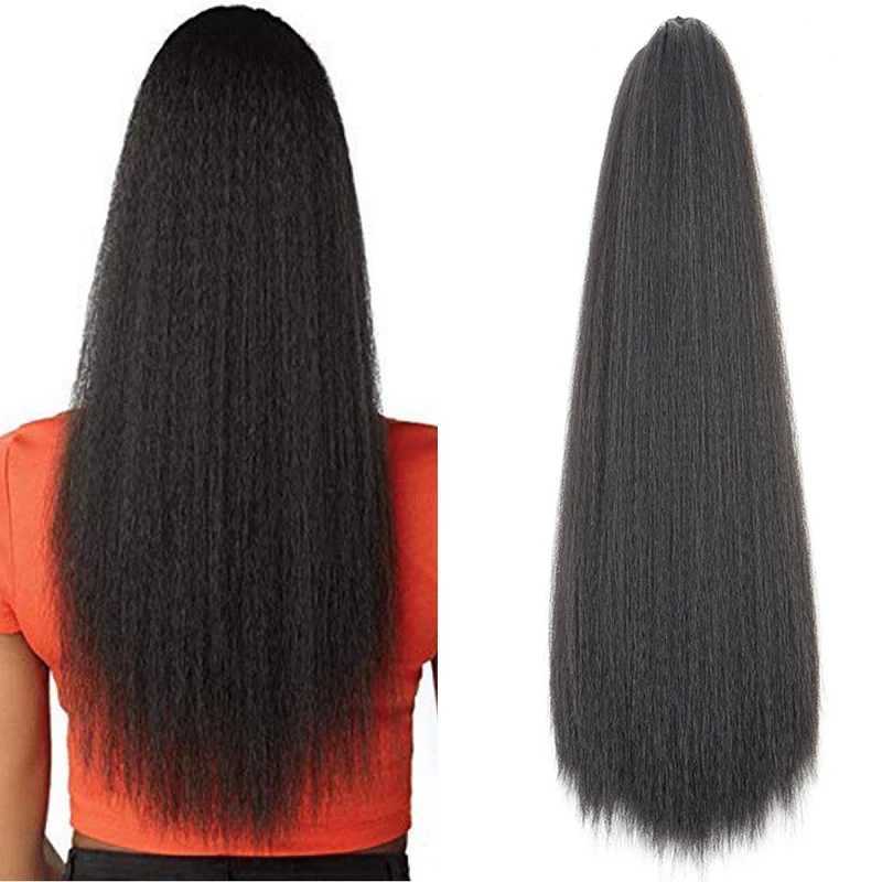 22Inch Synthetic Afro Long Straight Ponytail Hair Extension Yaki Drawstring Wrap Clip Hair Black Hairpiece for WomenXJ241221