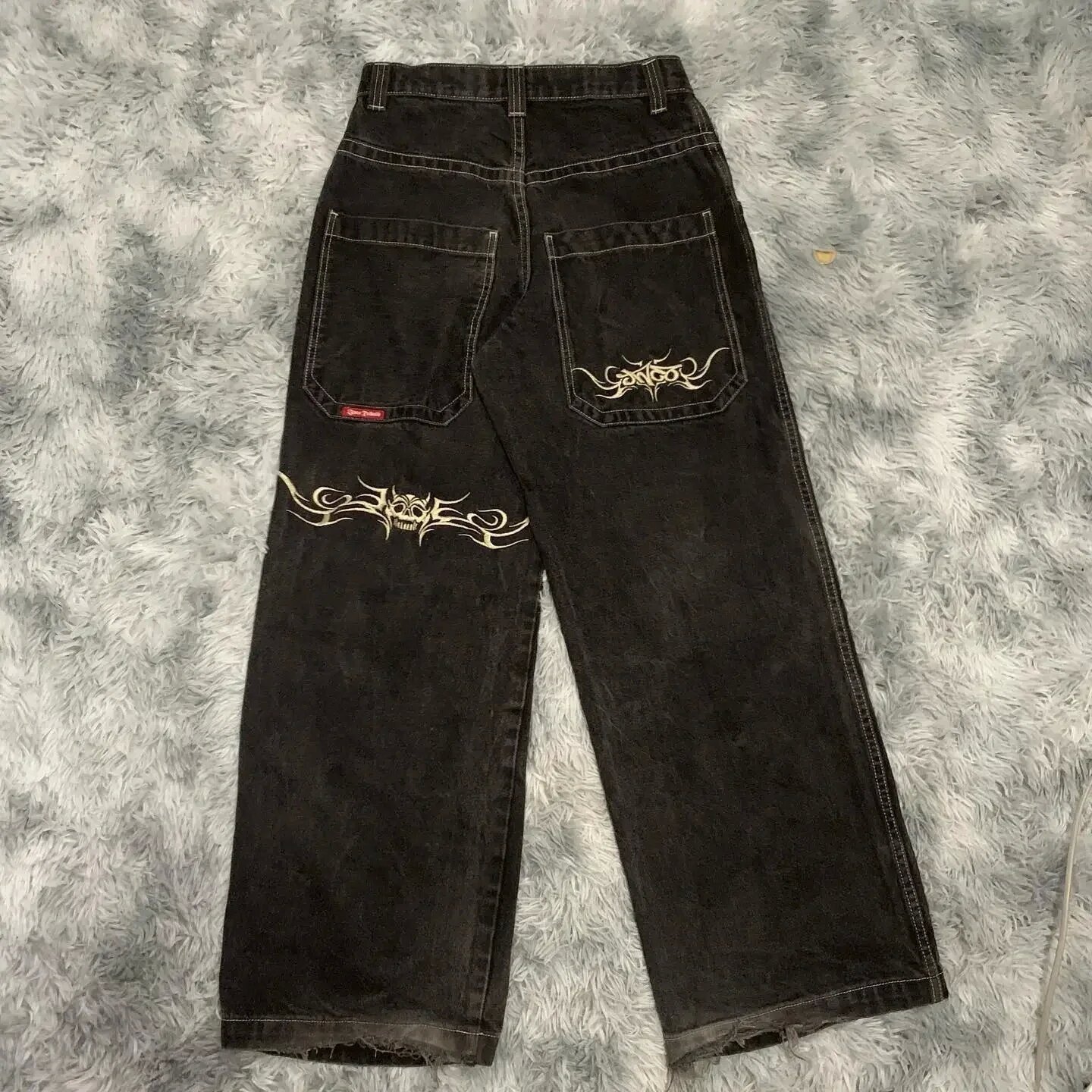 JNCO Y2K loose jeans mens embroidered hip-hop street Harajuku mens wide leg pants 240619
