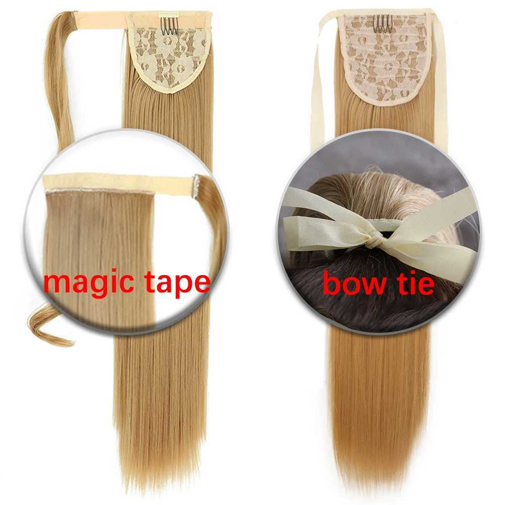Synthetic 22 34 Long Straight Wrap Around Ponytail Clip In Hair Extension Blonde Brown Heat Resistant Pony Hairpiece For WomenXJ241221