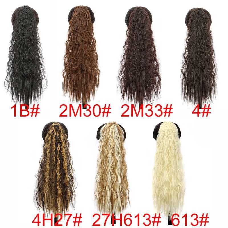 24Inch Synthetic Long Kinky Curly Ponytail Wrap Around Clip in Hair Extension Black Brown Hairpiece for WomenXJ241221