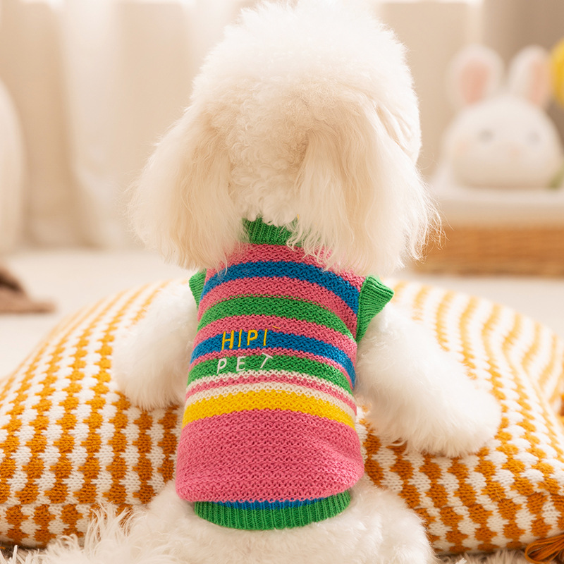 Simple colored striped sweater for dogs in autumn and winter, warm winter knitted sweater, pullover, two legged clothes, pet dog clothes