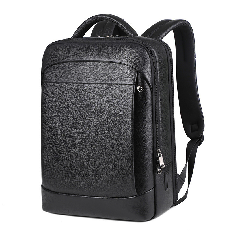 100% Genuine Leather For Men 15.6 Inch Laptop Backpack USB Charge Anti-Theft Waterproof Large Capacity Male Travel Bags