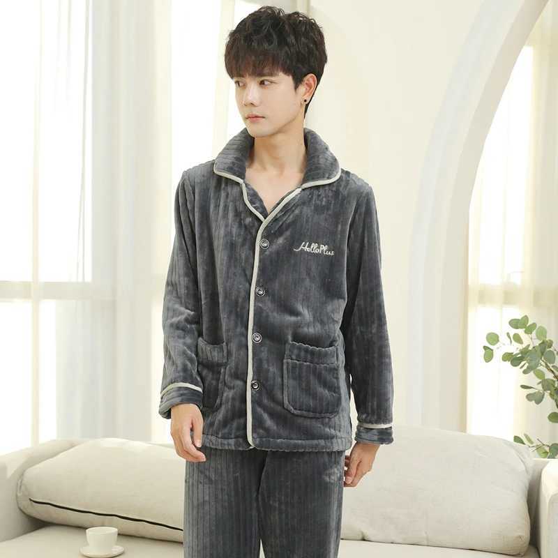 Mens Winter Thick Flannel Plus Plush Warm Sleepwear 3XL Casual and Comfortable High Quality Soft Slip Sleepwear Set Home Clothing W241221