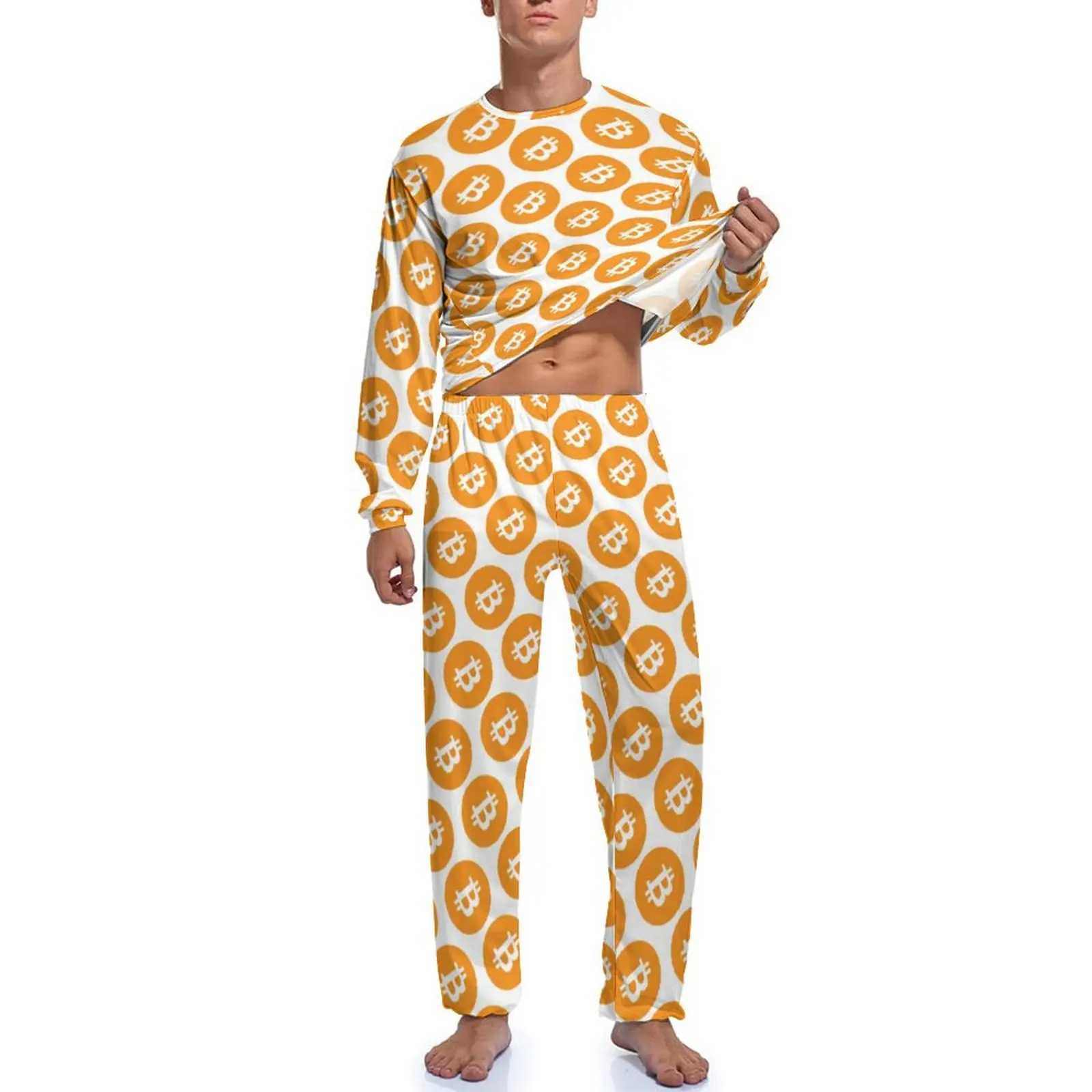 Cool Bitcoin Sleepwear Spring Cryptocurrency Coin Casual Sleepwear Mens 2-piece Design Long Sleeve Romantic Sleepwear Set W241221