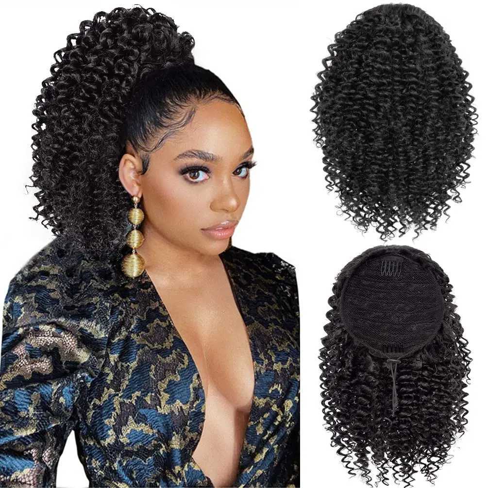 Synthetic Drawstring Curly Ponytail Extension for African Women Short Afro Kinky Ponytail Extension For Black WomenXJ241221