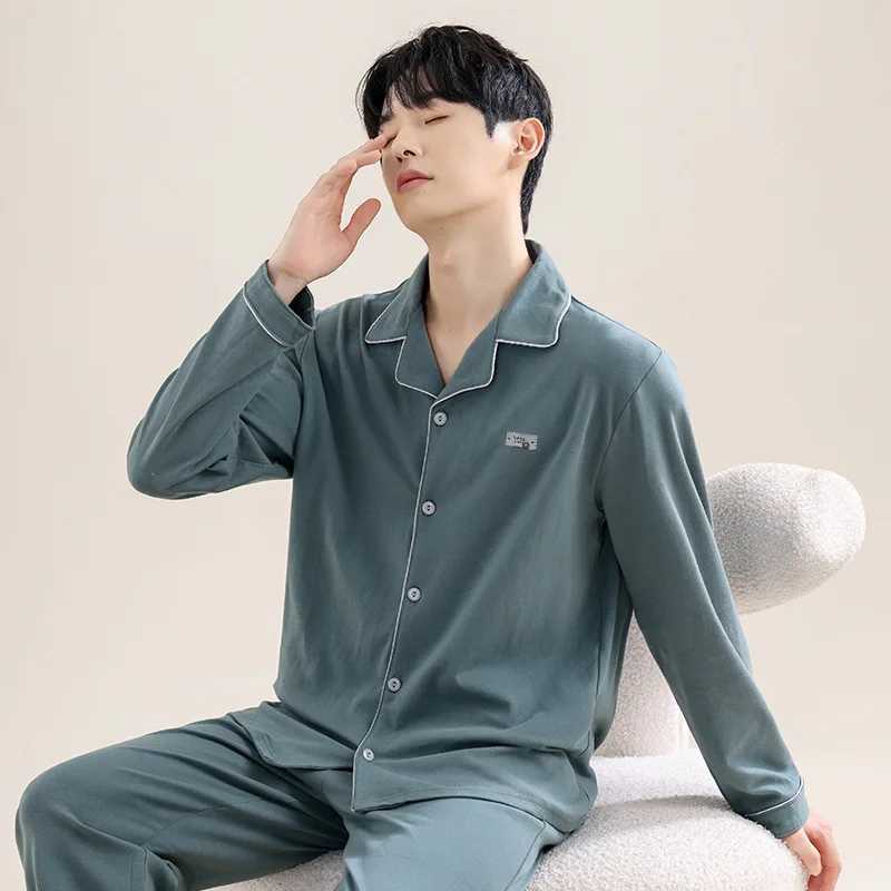 High quality 100% pure cotton mens sleepwear set for autumn and winter comfortable and warm soft spandex mens spring long sved sleepwear W241221