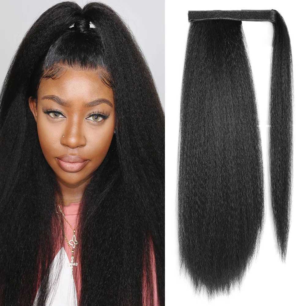 MyDiva 30Inches Long Straight Afro Synthetic Ponytail Hair Kinky Natural Hair Straight Drawstring With Clip Elastic Band PonyXJ241221