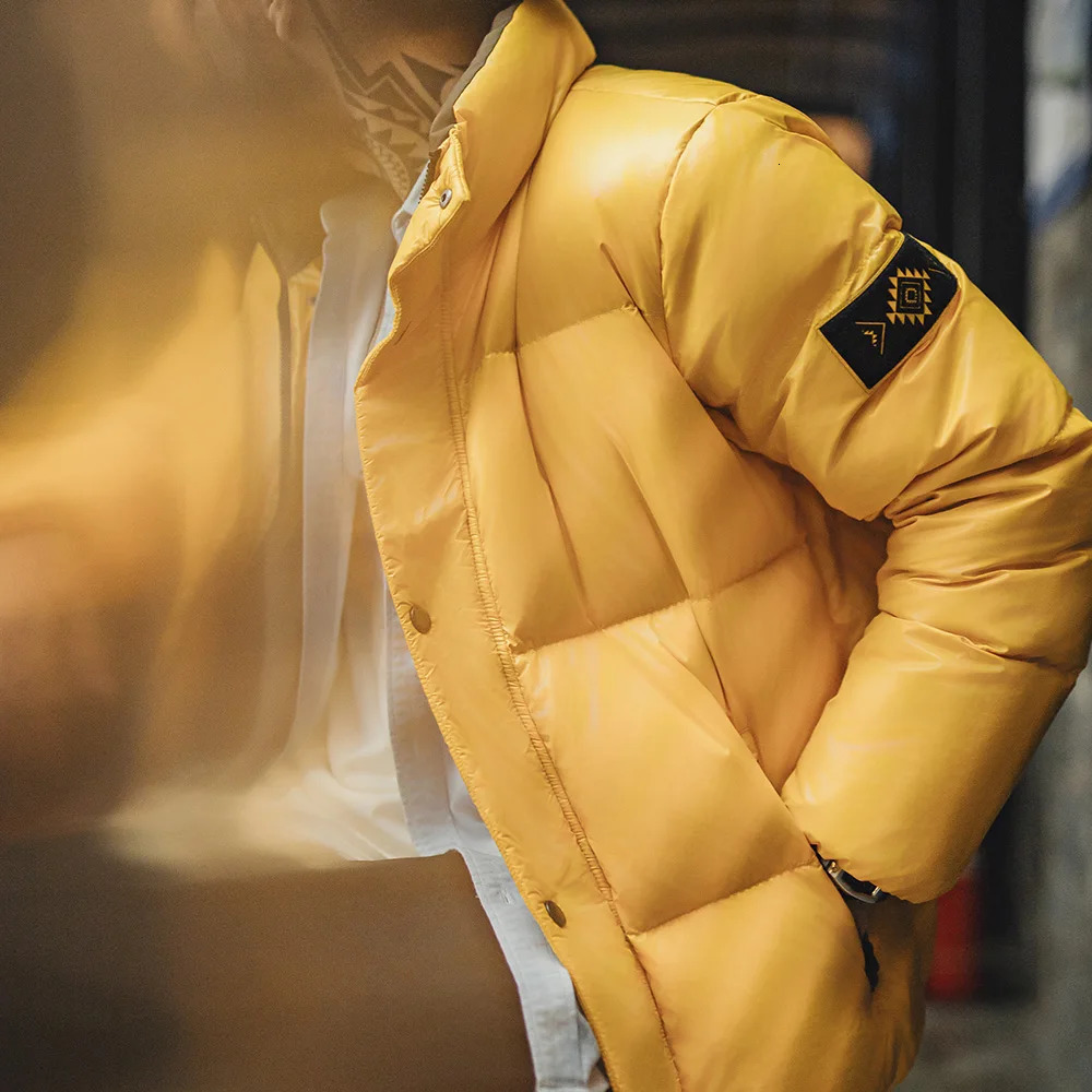 Maden Casual 90% White Duck Down Jacket Yellow Stand Collar Warm Versatile Puffer Coat for Men Fall and Winter Outerwear 241217