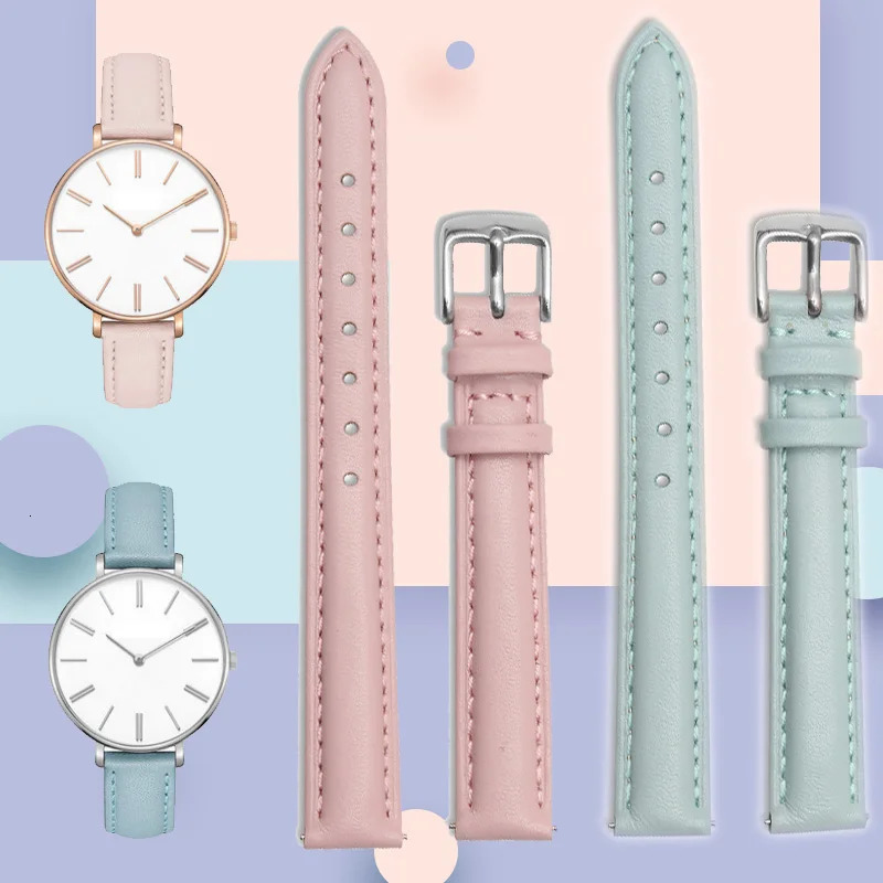 Lady Watch 12mm 14mm 15mm 16mm 17mm 18mm 19mm 20mm rose gold real leather strap watch band pink blue and Gray Female band 241220