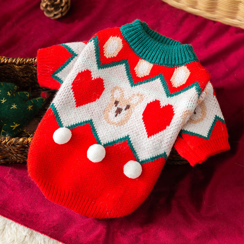 Autumn and winter dog clothes, New Year's Christmas teddy bear pullover sweater, New Year pullover sweater