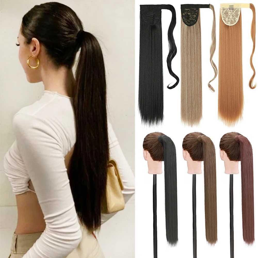 MyDiva 22Inch Long Straight Ponytail Hair Synthetic Extensions Heat Resistant Hair Wrap Around Pony Hairpiece for WomenXJ241221
