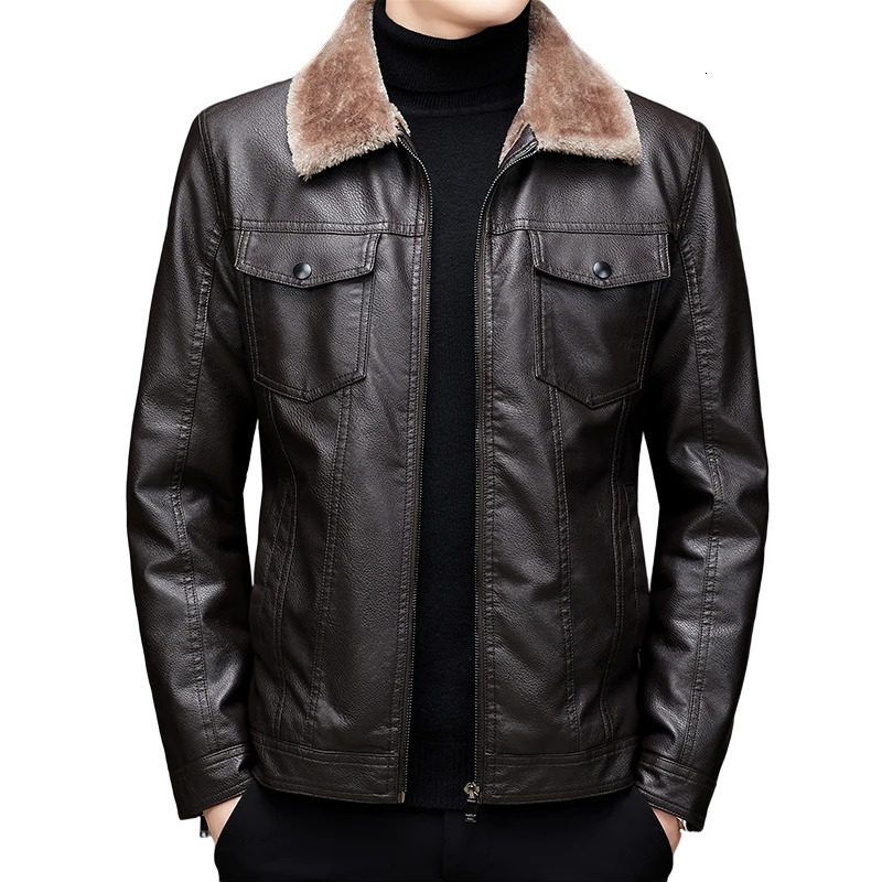 Men Plus Velvet Warm Autumn Causal Vintage PU Leather Jacket Coat Men n Motor Biker Pocket PU Leather Jacket Men 241216