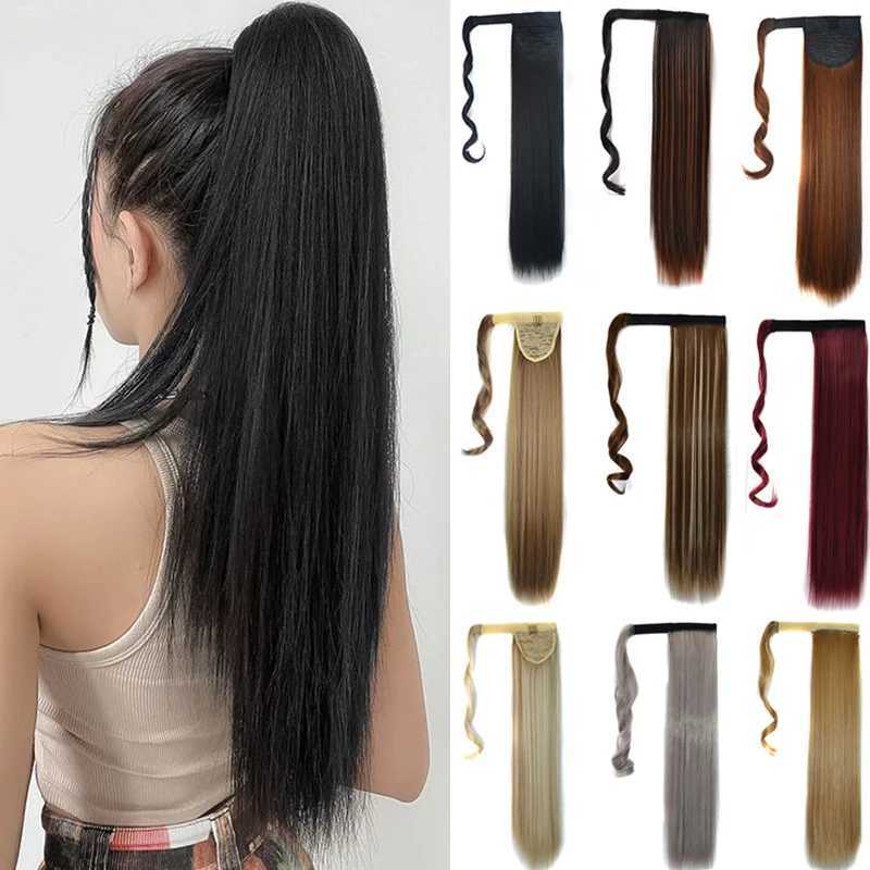 Long Straight Clip in Ponytail Extensions for Women Natural Synthetic Wrap Around Ponytail False Hair Black Straight Horse TailXJ241221