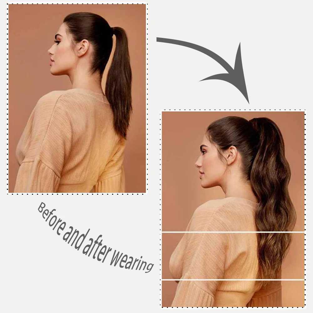 XINRAN Synthetic Long Hollywood Wave Ponytail Extension Wrap Around Ponytail Clip in Hair Extensions for Women Black Blonde RedXJ241221