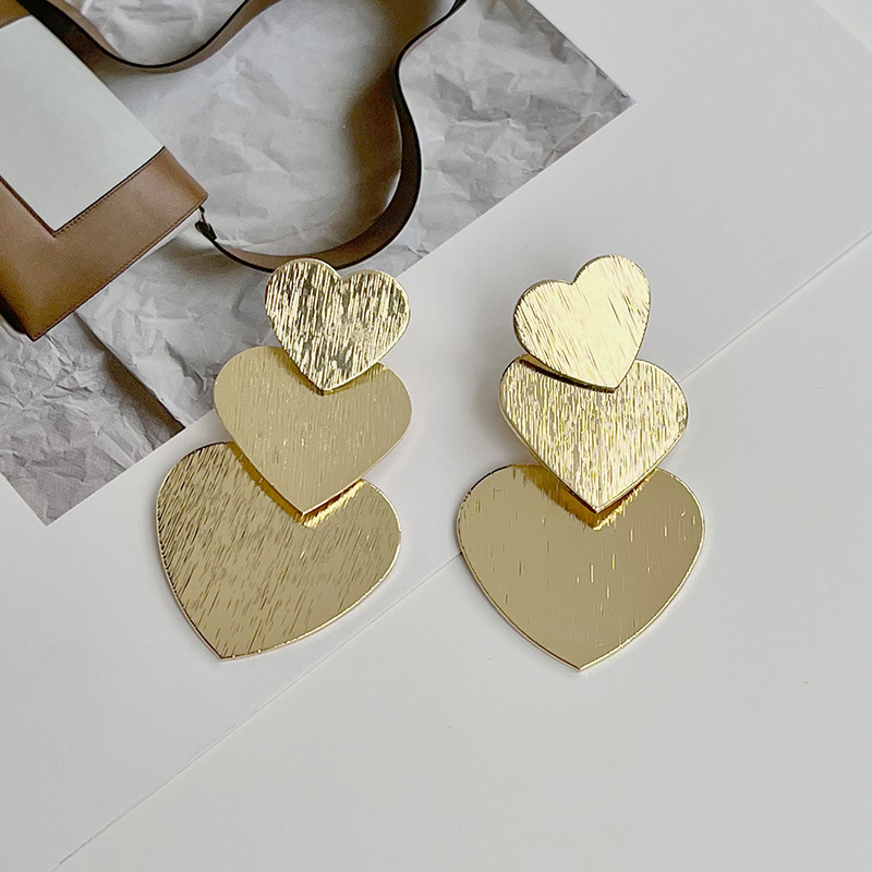 Chic Gold Multilayer Heart Drop Earrings - Unique Style Accessories for International Sellers