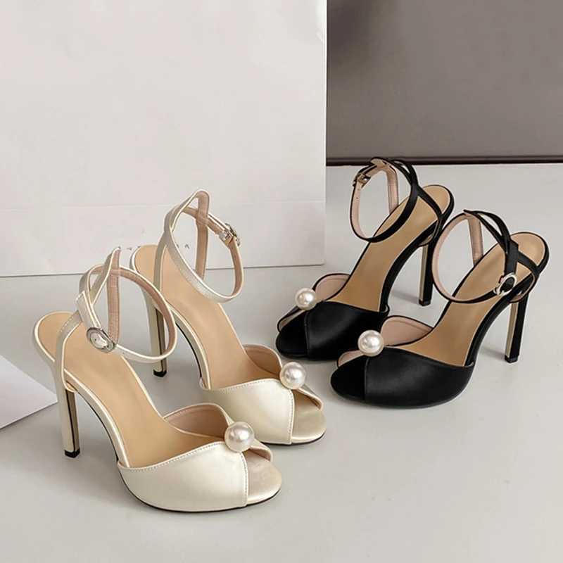 Liyke High Quty Cozy Silk Peep Toe 11CM Thin Heels Gladiator Sandals Women Fashion Pearl Designer Shoes Ankle Strap SandasC250319