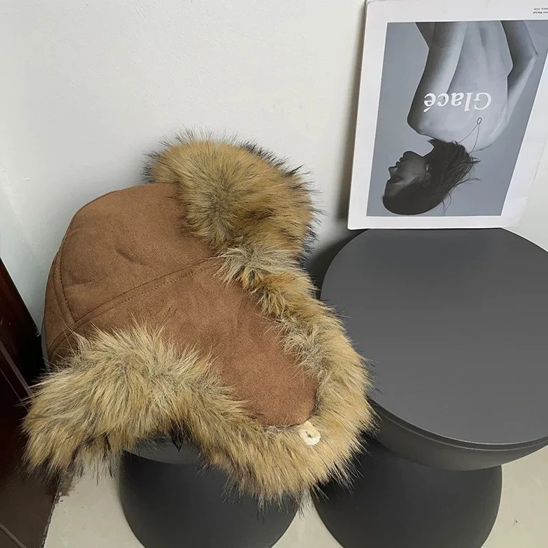 High quality Y2k leopard print faux fur Lei Feng hat for winter outdoor suede ear protection warm and unisex Russian hat 241220