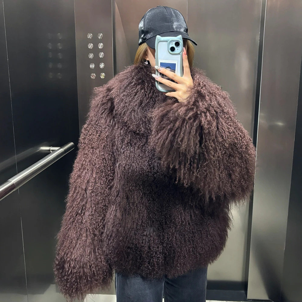 Mongolian Fur Jacket Stand Collar Womens Coat Winter Warm Natural Cloth 241220