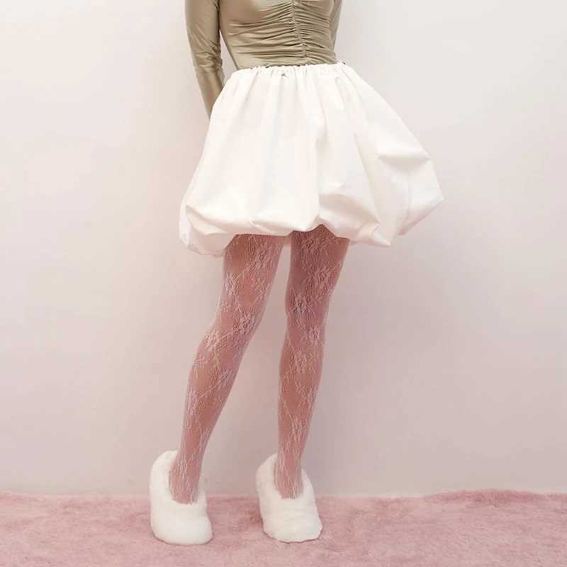 Y2K Vintage Loose Fitting Elastic Waist Short Lantern Skirt Casual Solid Color oon A-line Skirt Women Puff Mini SkirtsXJ241221