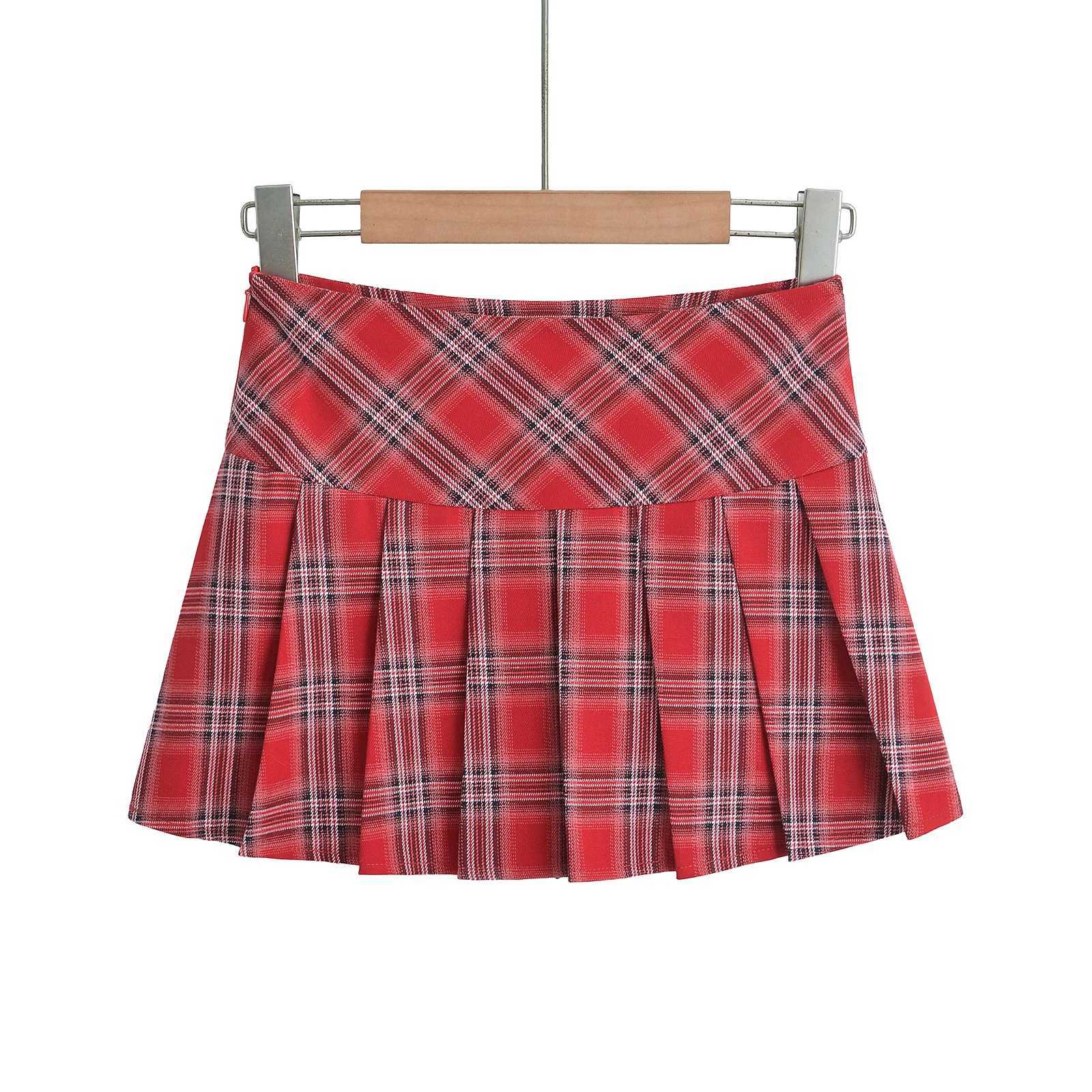Mini Skirts For Woman Korean Fashion Red Plaid Skirts Women Y2k Clothes Cute Short Skirts Harajuku Vintage Pleated Skirts PreppyXJ241221