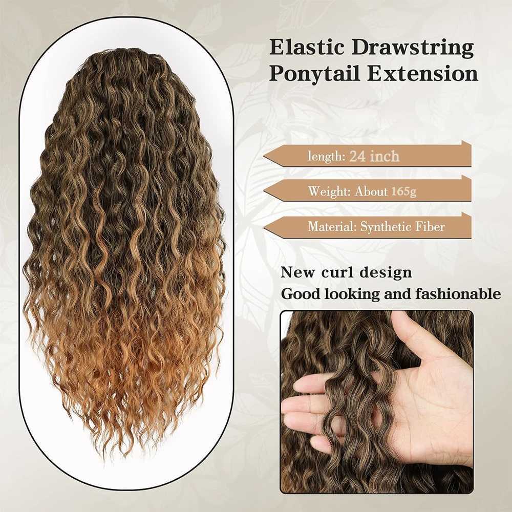 Curly Ponytail Extension Synthetic Drawstring Ponytail for Women 24Inch Long Curly Wavy Clip in Hairpiece for Daily PartyXJ241221