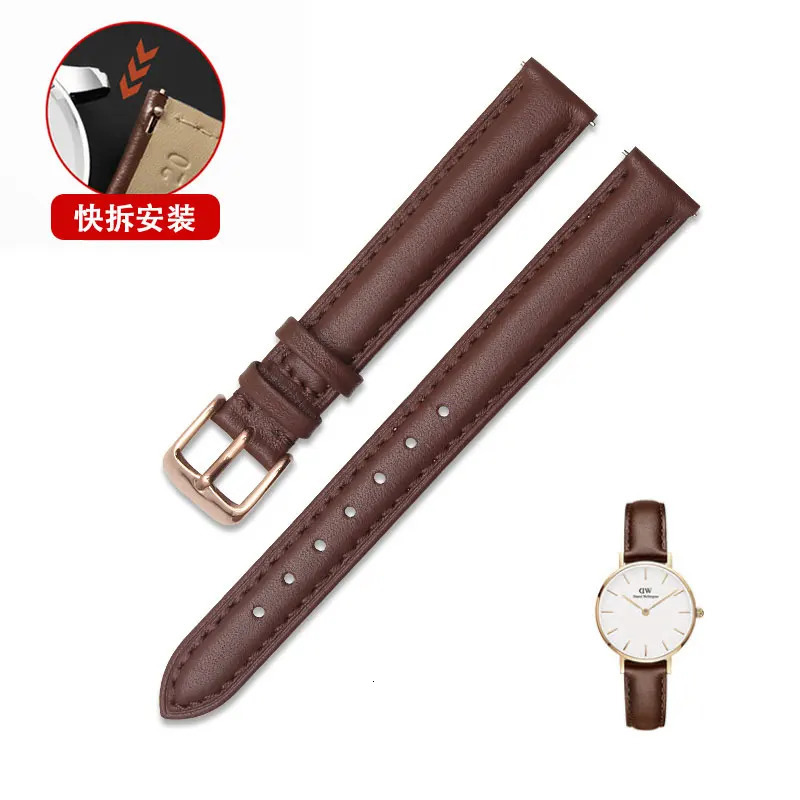 Lady Watch 12mm 14mm 15mm 16mm 17mm 18mm 19mm 20mm rose gold real leather strap watch band pink blue and Gray Female band 241220