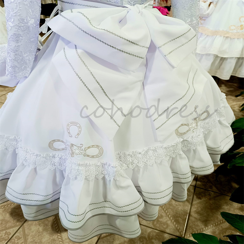 Mexican Princess Flower Girls Dress A Line Long Sleeve Lace Birthday Dress Mariachi Kid Embroidery Pageant Party Gown First Holy Communion Dress Caram
