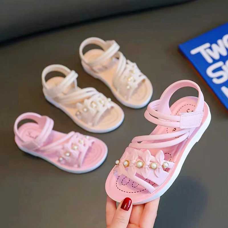 Sneakers 2024Chic Toddler Girls Flower Adorned Open Toe Sandals - Comfy Non-Slip Sole with Easy Hook and Loop Closure for Casual Wear H241221