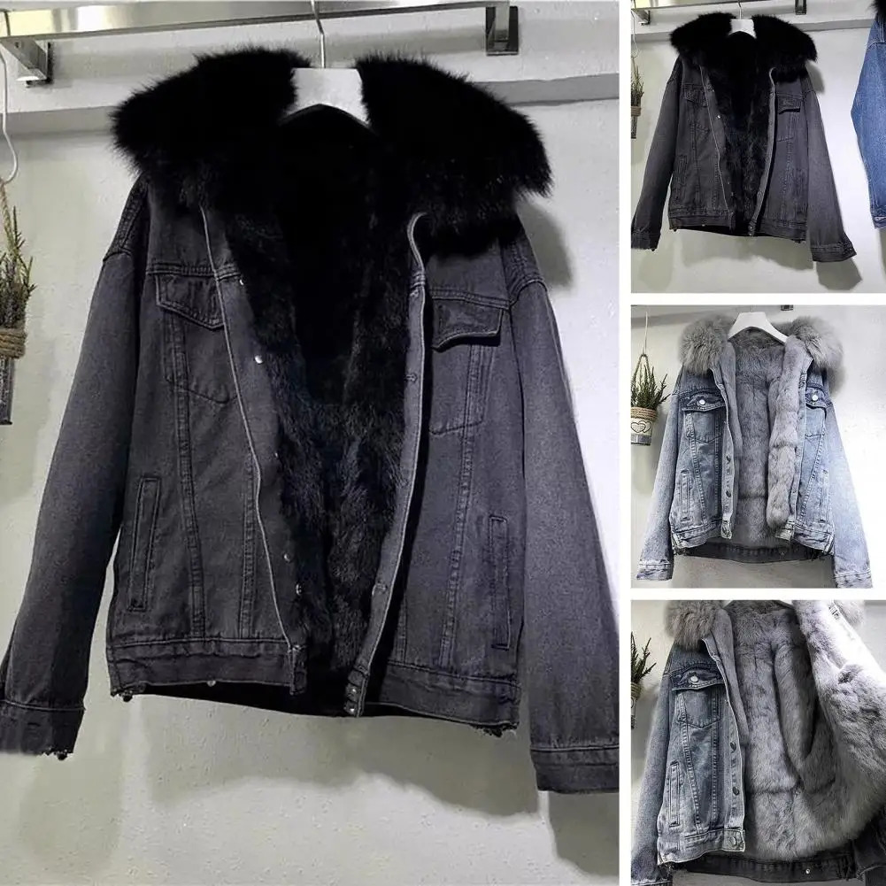 Women Winter Clothes Vintage Cotton Thick Warm Denim Coat Women Denim Jacket Oversized Loose Fur Collar Plus Velvet Jean Parkas 241217