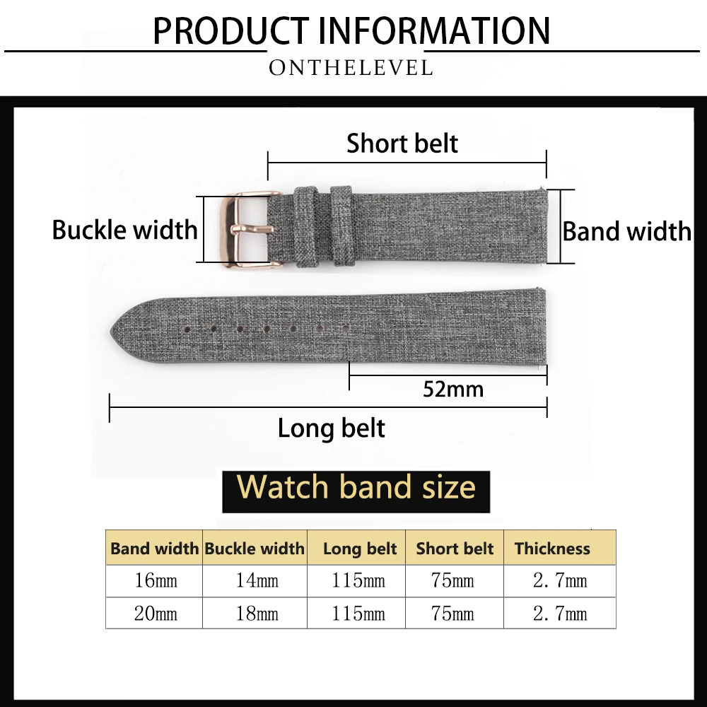 Nylon Canvas Fabric Watch Gray Cow Leather Watch Strap Band 16mm 20mm Wristwatch Accessories for Women Men Watch 241220